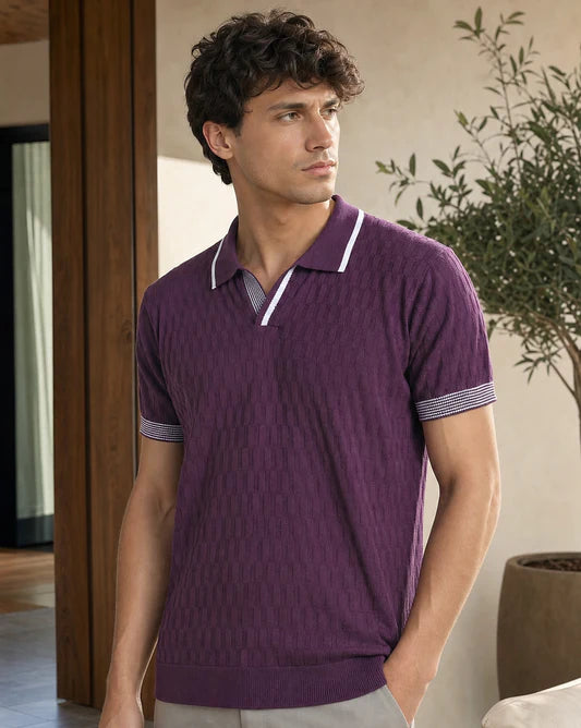 Grid Knit Textured Polo T-Shirt