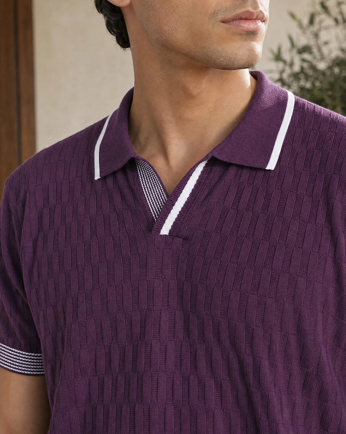 Grid Knit Textured Polo T-Shirt