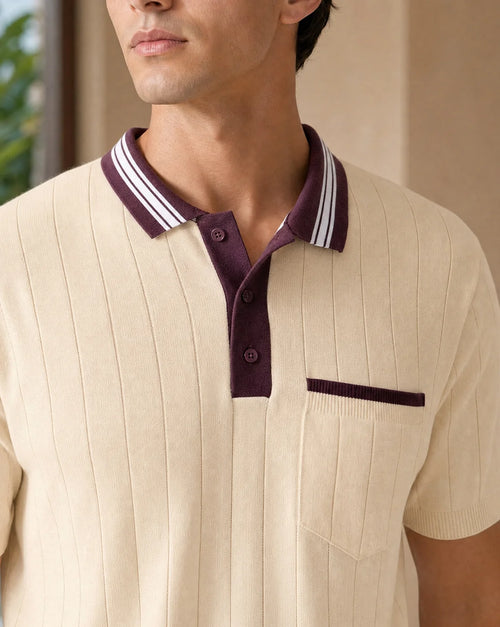 Contrast Collar Textured Polo T-Shirt