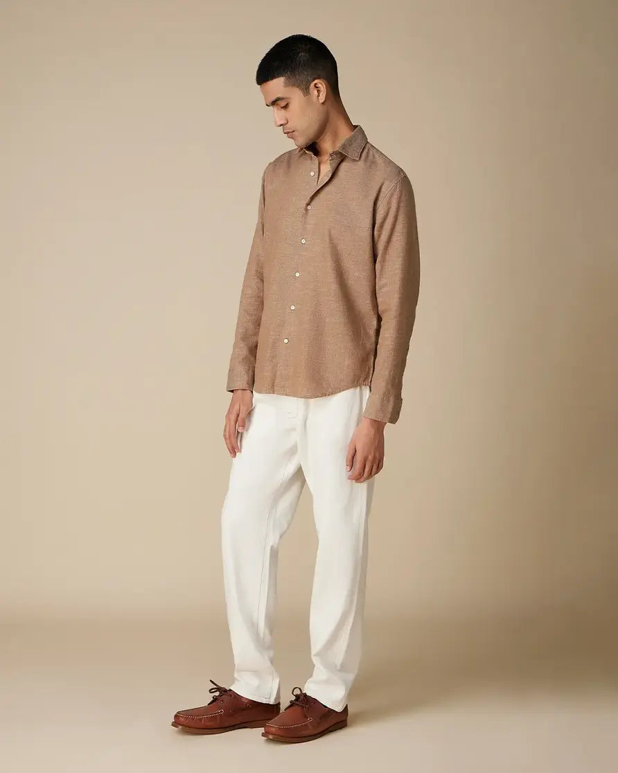Brown Textured Twill Shirt