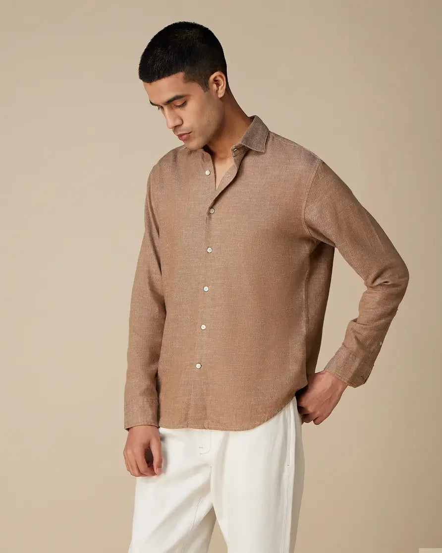 Brown Textured Twill Shirt